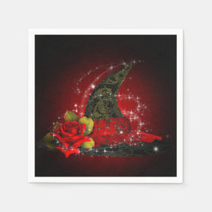 Serviette En Papier Glam Witch Casquette Lacy Black & Red Sparkle Part