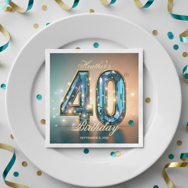 Serviette En Papier Glamorous Chic Teal Crystal 40th Birthday Party (Créateur téléchargé)