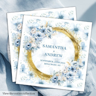 Serviette En Papier Glamour Bohemian Light Blue Gold Mariage Napkins