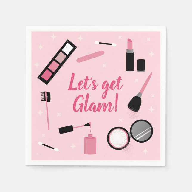 Serviette En Papier Glamour de maquillage rose Fille Anniversaire (Devant)