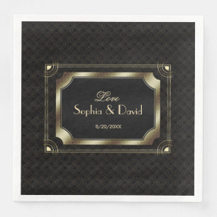 Serviette En Papier Glamour Great Gatsby Gold Black Art Déco Mariage