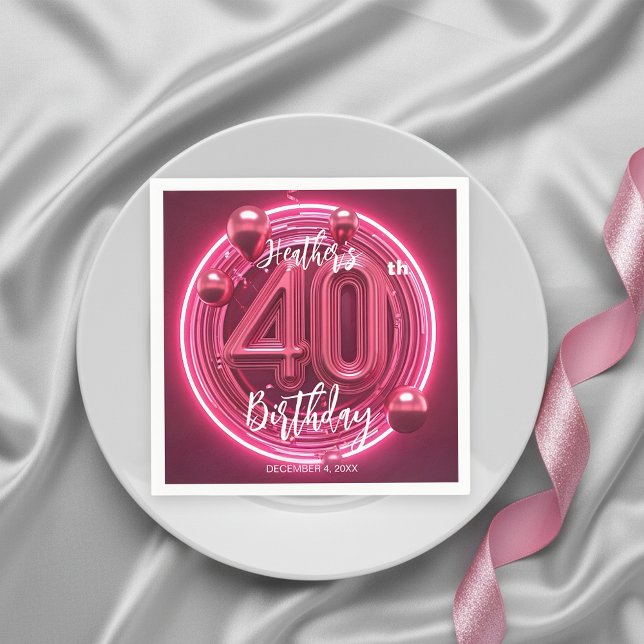 Serviette En Papier Glamour rose Magenta Neon brillant 40e anniversair (Créateur téléchargé)