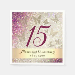 Serviette En Papier Glitter Rose 15e Anniversaire