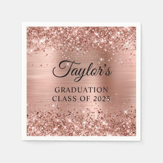 Serviette En Papier Glitterie Rose Gold Foil Graduation (Devant)
