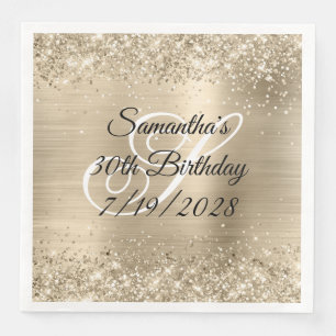Serviette En Papier Glittery Champagne Foil Monogramme 30e anniversair