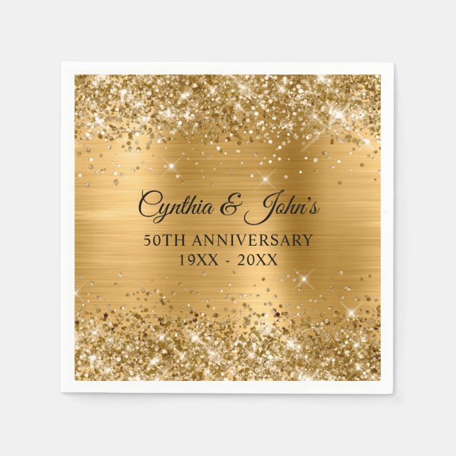 Serviette En Papier Glittery Gold Foil 50th Anniversary (Devant)