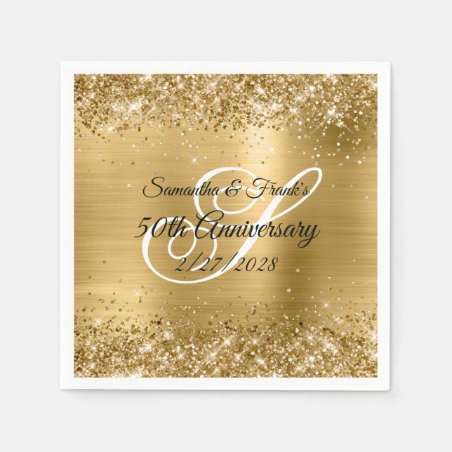 Serviette En Papier Glittery Gold Foil Monogrammé 50e anniversaire (Devant)