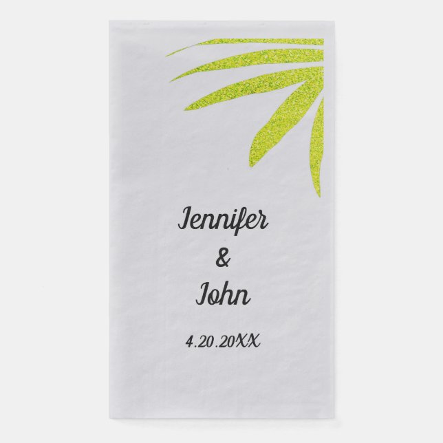 Serviette En Papier Glittery Golden Green Palm Mariage Argent (Devant)