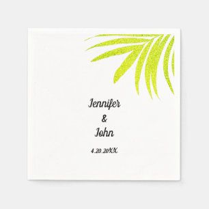 Serviette En Papier Glittery Golden Green Palm Mariage blanc