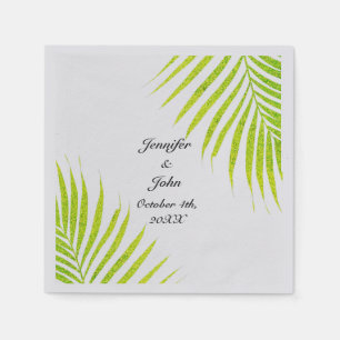 Serviette En Papier Glittery Green Gold Palm Tropical Mariage Argent