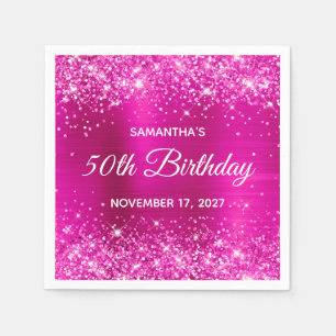 Serviette En Papier Glittery Hot Pink Foil 50e anniversaire