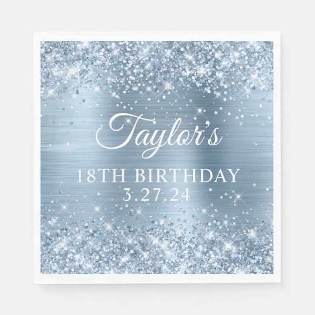 Serviette En Papier Glittery Light Blue Foil 18e anniversaire (Devant)