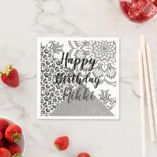 Serviette En Papier Glittery Mandala Leopard Anniversaire personnalisé