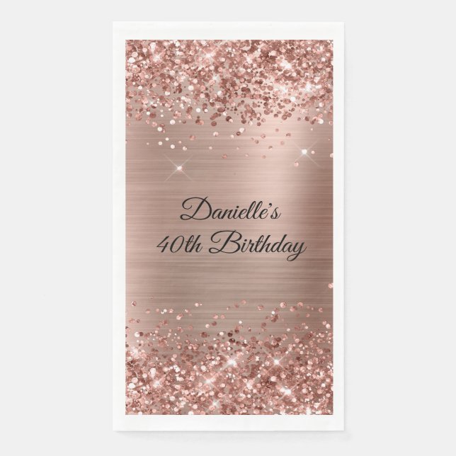 Serviette En Papier Glittery Rose Gold Foil 40e anniversaire (Devant)
