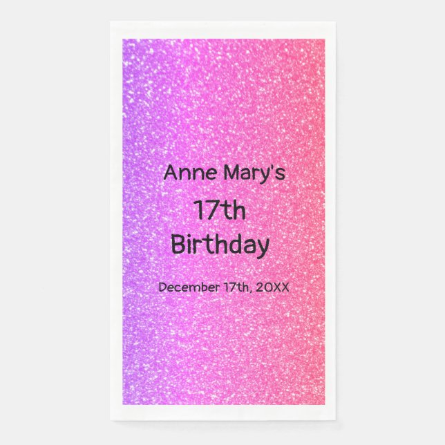 Serviette En Papier Glittery Rose Orange 17e anniversaire Age personna (Devant)