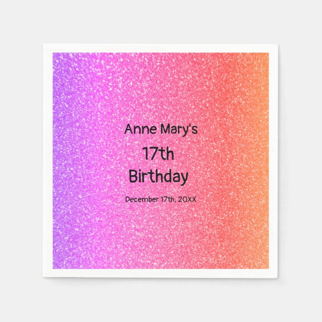 Serviette En Papier Glittery Rose Orange 17e anniversaire Age personna (Devant)