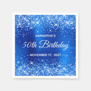 Serviette En Papier Glittery Royal Blue Foil 50e anniversaire