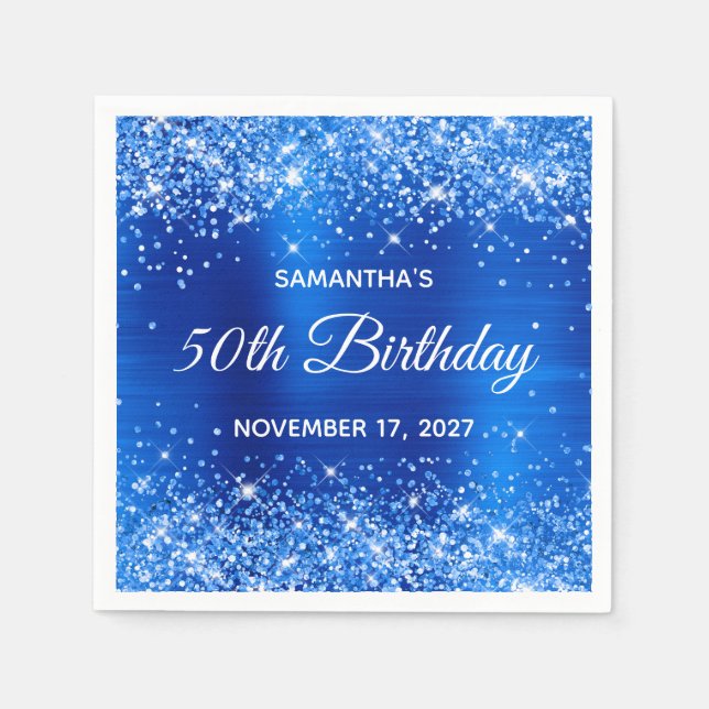 Serviette En Papier Glittery Royal Blue Foil 50e anniversaire (Devant)