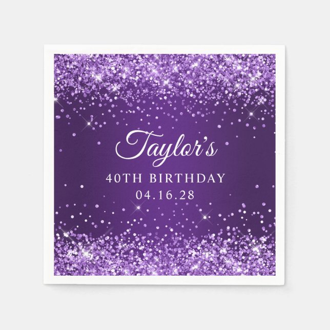Serviette En Papier Glittery Royal Purple Ombre 40e anniversaire invit (Devant)