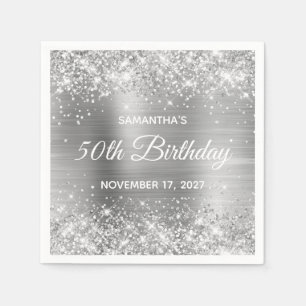Serviette En Papier Glittery Silver Foil 50e anniversaire