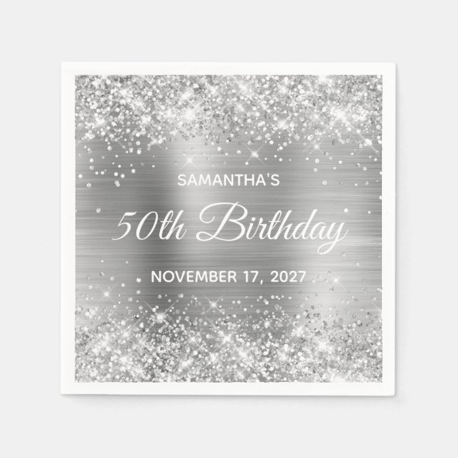 Serviette En Papier Glittery Silver Foil 50e anniversaire (Devant)