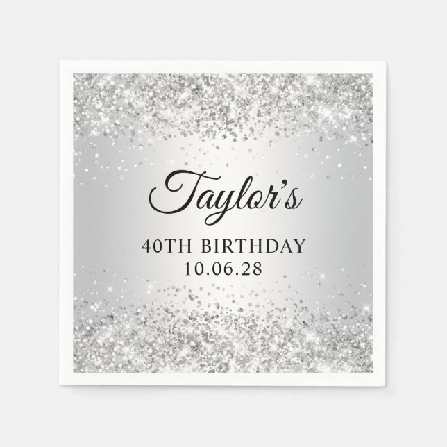 Serviette En Papier Glittery Silver Ombre 40e anniversaire (Devant)