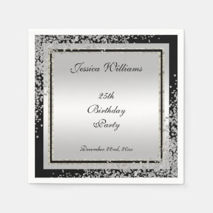 Serviette En Papier Glitzy Silver Confetti Corners 25e anniversaire