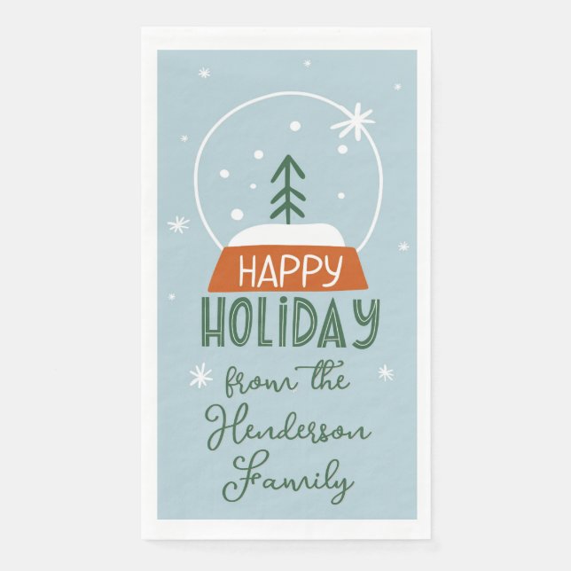 Serviette En Papier Globe De Neige Joyeux Vacances Bleu clair (Devant)