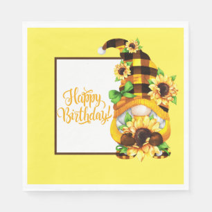 Serviette En Papier Gnome d'anniversaire des tournesols