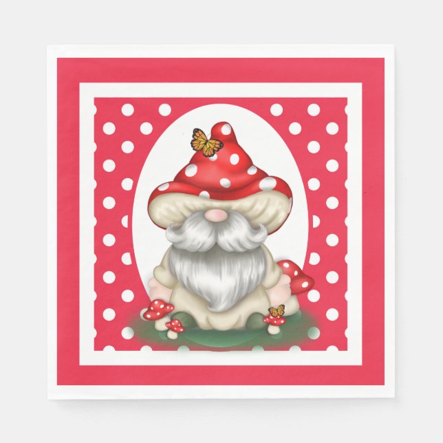 Serviette En Papier Gnome de champignon à pois rouge (Devant)