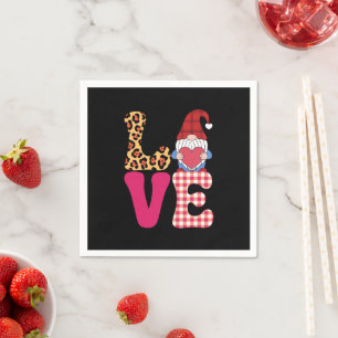 Serviette En Papier Gnome de l'amour Saint-Valentin Rouge Carreaux Buf