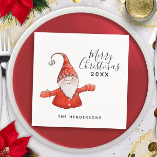 Serviette En Papier Gnome mignonne en rouge Joyeux Noël
