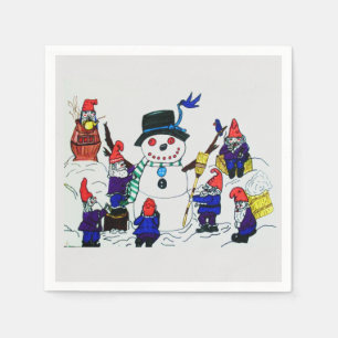 SERVIETTE EN PAPIER GNOMES CONSTRUIRE SNOWMAN