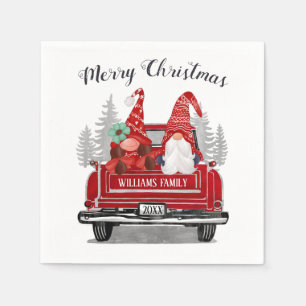 Serviette En Papier Gnomes Couple Vintage Camion Rouge Joyeux Noël