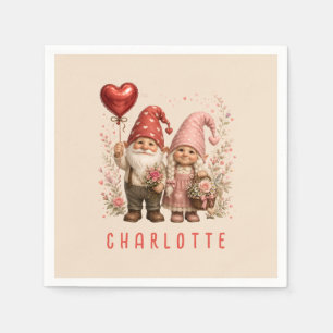 Serviette En Papier Gnomes de la Saint-Valentin personnalisés avec des