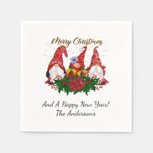 Serviette En Papier Gnomes de Noël Poinsettia Bois Fantaisiste