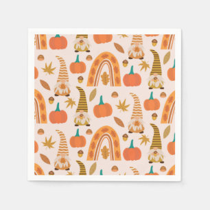 Serviette En Papier Gnomes de Thanksgiving avec citrouilles et feuille