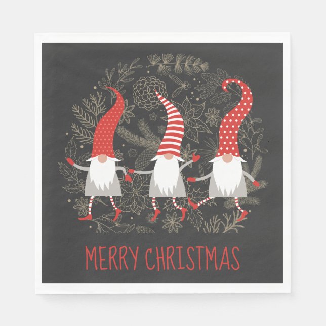 Serviette En Papier Gnomes Joyeux Noël blanc (Devant)