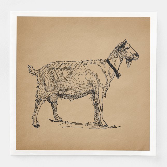 Serviette En Papier Goat with Bell Illustration Antique Aged Brown (Devant)