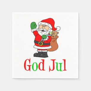 Serviette En Papier God Jul Swedish Christmas Père Noël Napkins