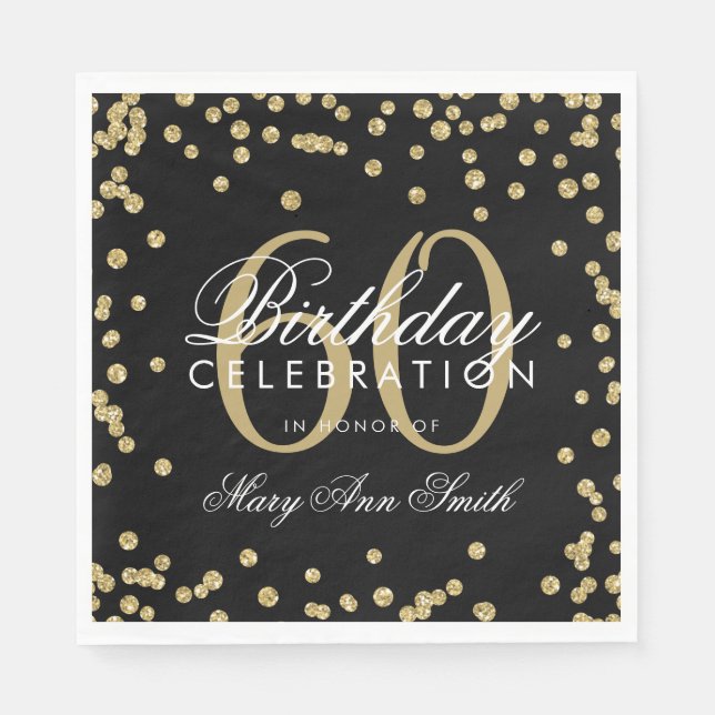 Serviette En Papier Gold 60e anniversaire Parties scintillant Confetti (Devant)