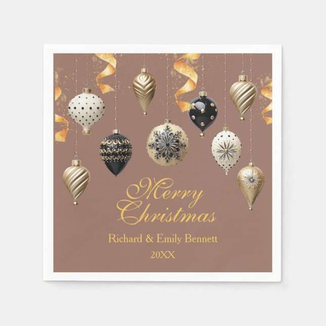 Serviette En Papier Gold and Black Christmas Baubles (Devant)