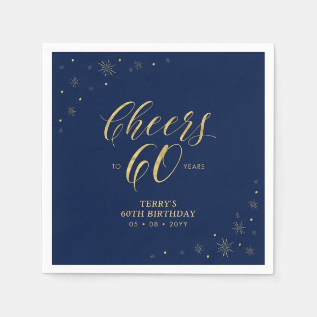 Serviette En Papier Gold and Navy | Parti national moderne des Cheers  (Devant)