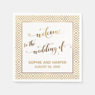 Serviette En Papier Gold and White Bienvenue au Mariage de