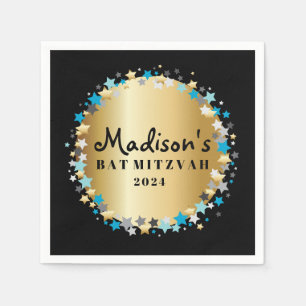 Serviette En Papier GOLD Aqua Gold Stars Bar Bat mitzvah Napkin
