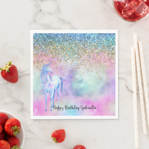 Serviette En Papier Gold Aqua Parties scintillant violet blanc Unicorn