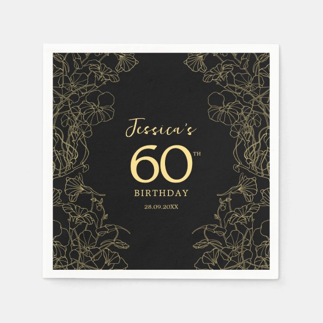 Serviette En Papier Gold Black 60e anniversaire (Devant)