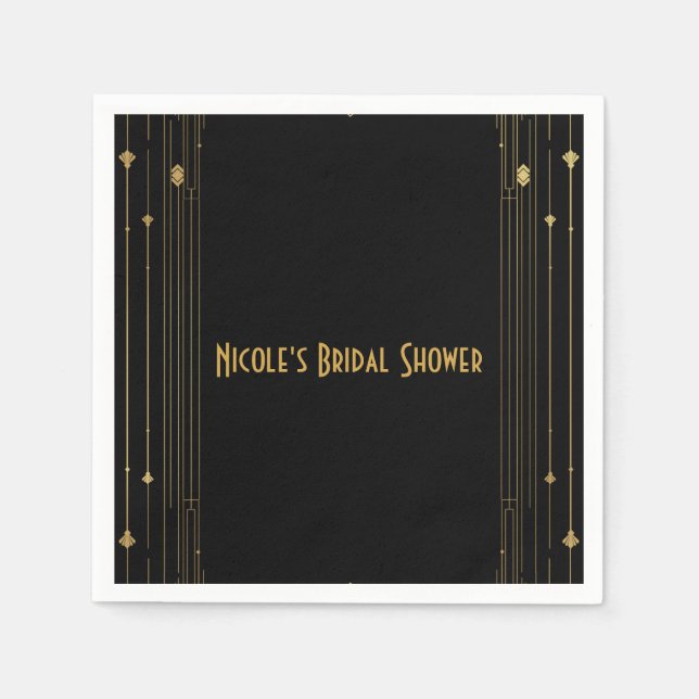 Serviette En Papier Gold & Black Art Déco Gatsby Roaring 20's Elegant (Devant)