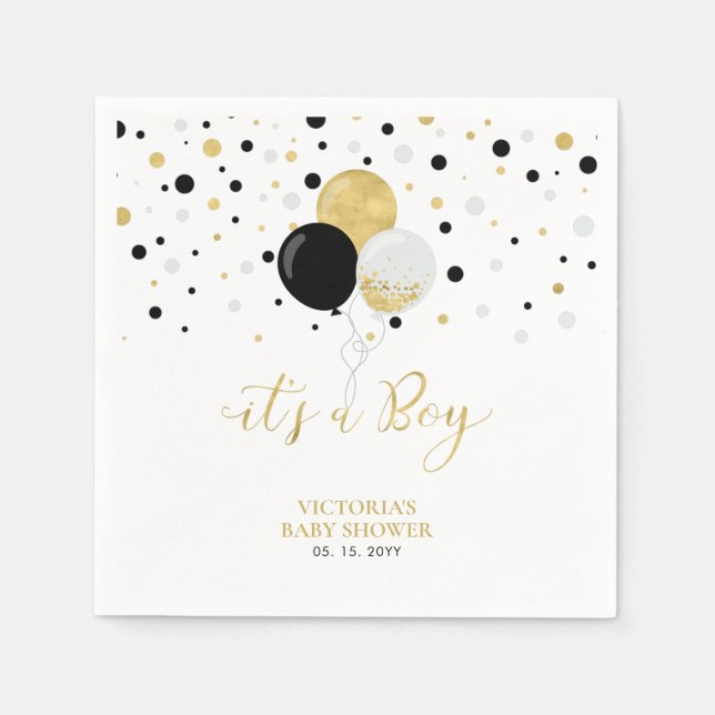 Serviette En Papier Gold & Black C'est un Baby shower garçon Napkins (Devant)