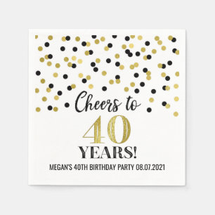 Serviette En Papier Gold Black Confetti encourage à 40 ans anniversair